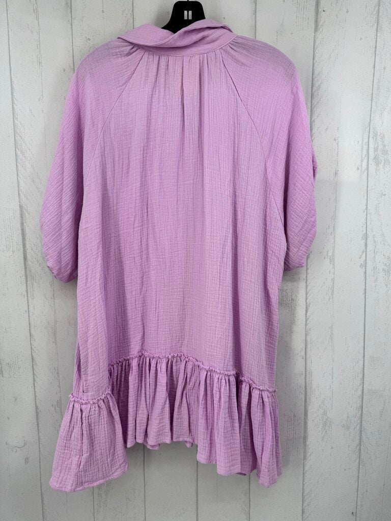 S gauze button down elbow slv dress