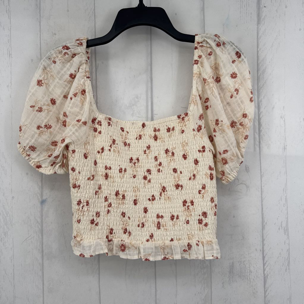 S smocked flo print s/s toptop