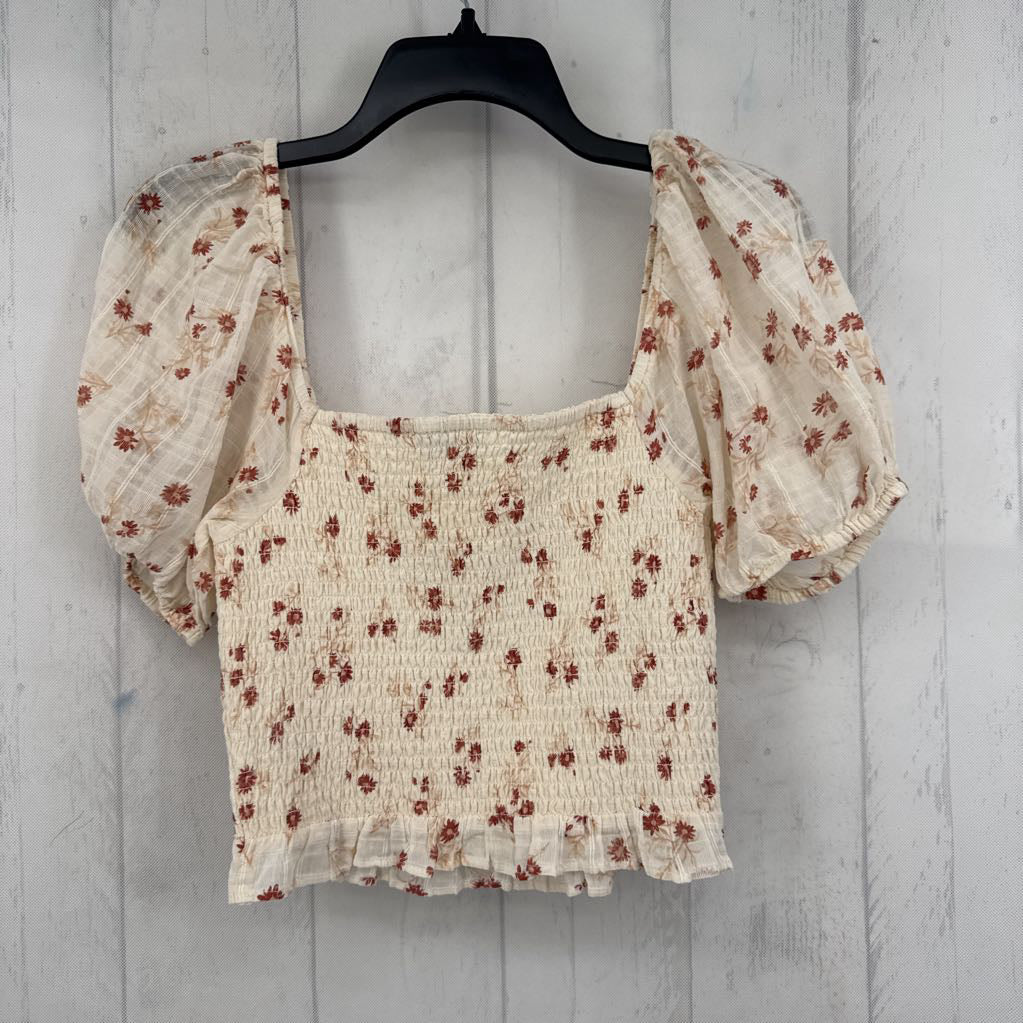 S smocked flo print s/s toptop