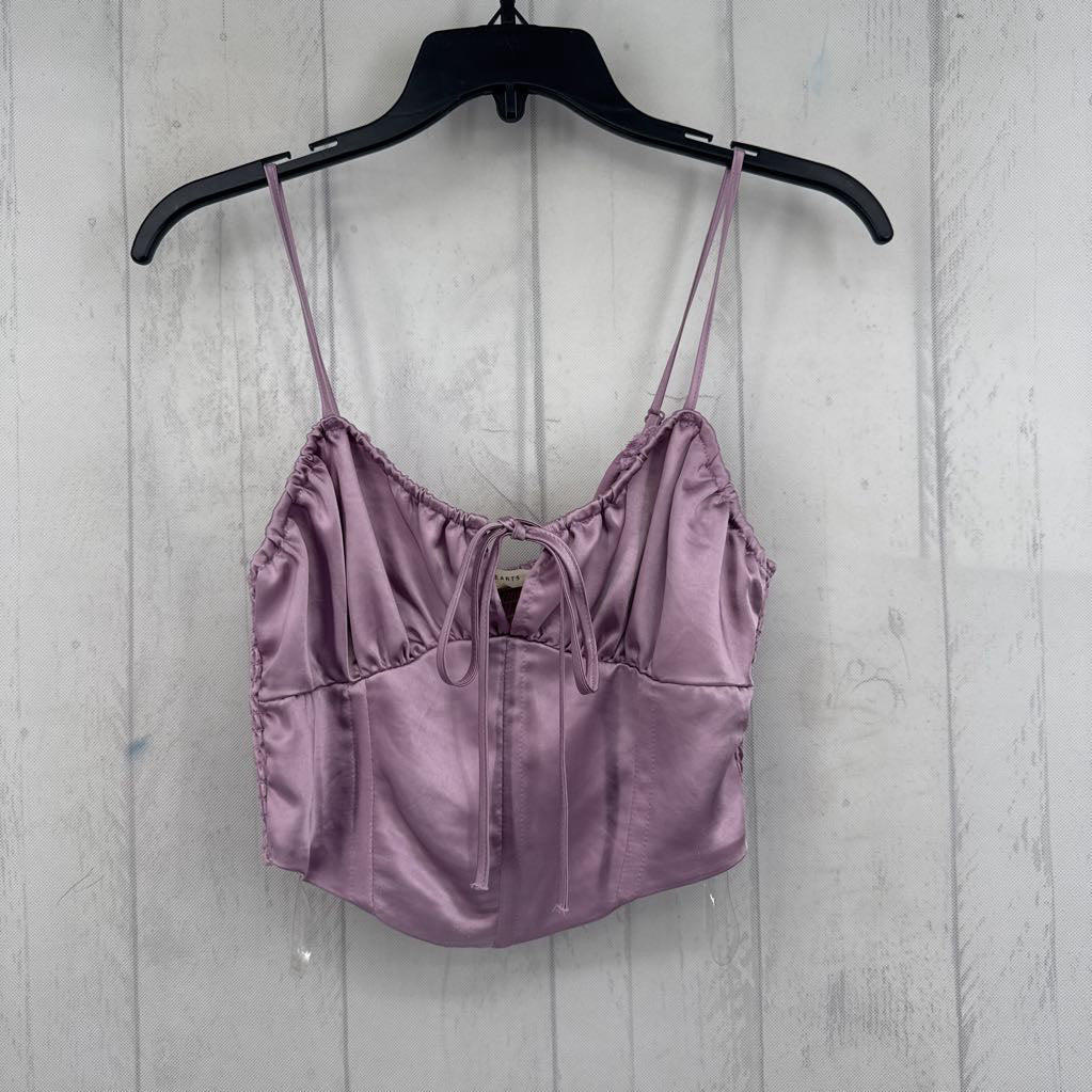 S satin tie front crop tank