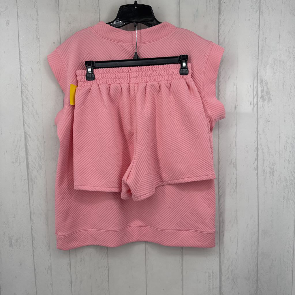 S 2pc v-neck textured shorts set