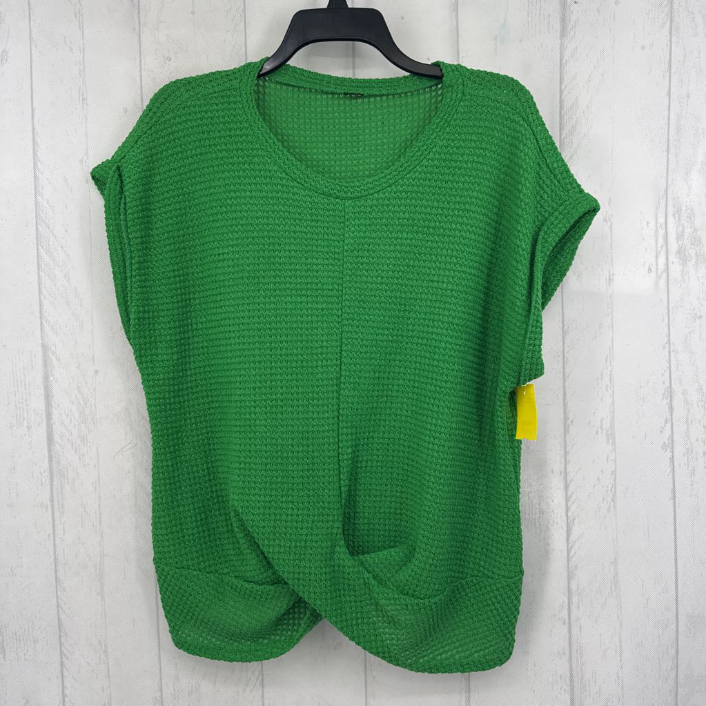 XL waffle knit gathered hem s/s top