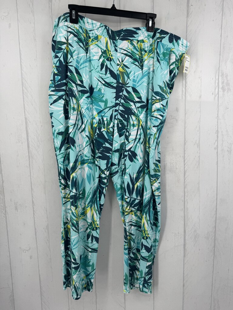 2X leaf print pull-on pant
