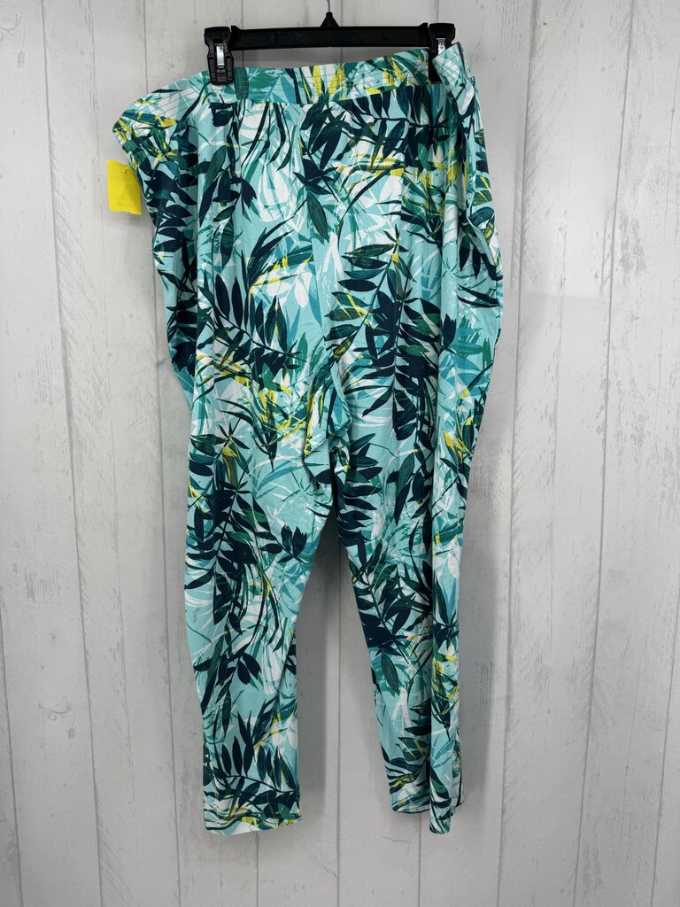 2X leaf print pull-on pant
