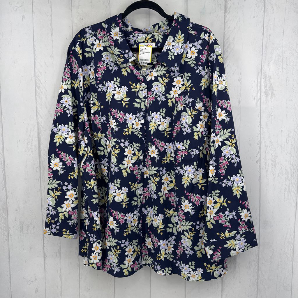 4X flo print button down l/s top