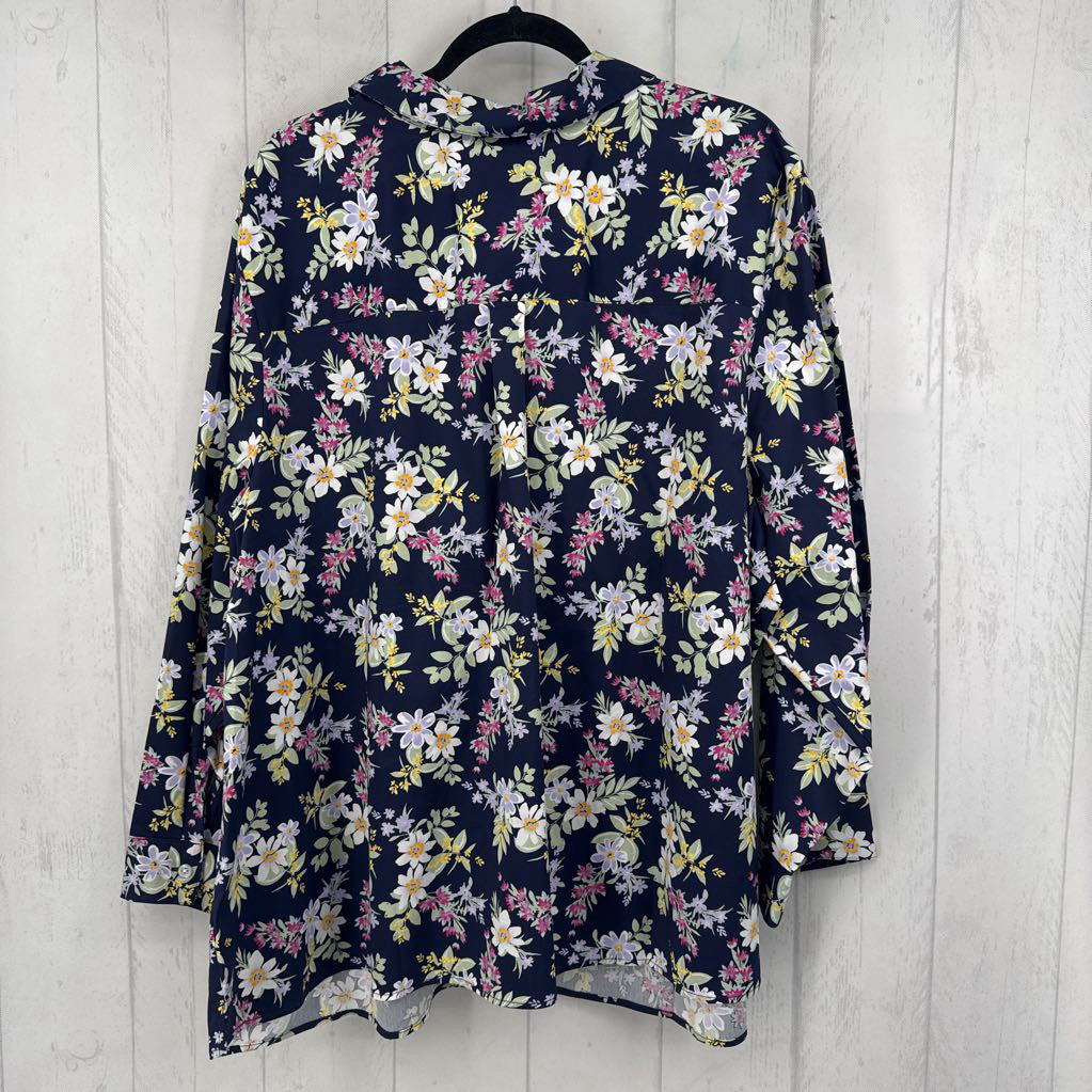 4X flo print button down l/s top