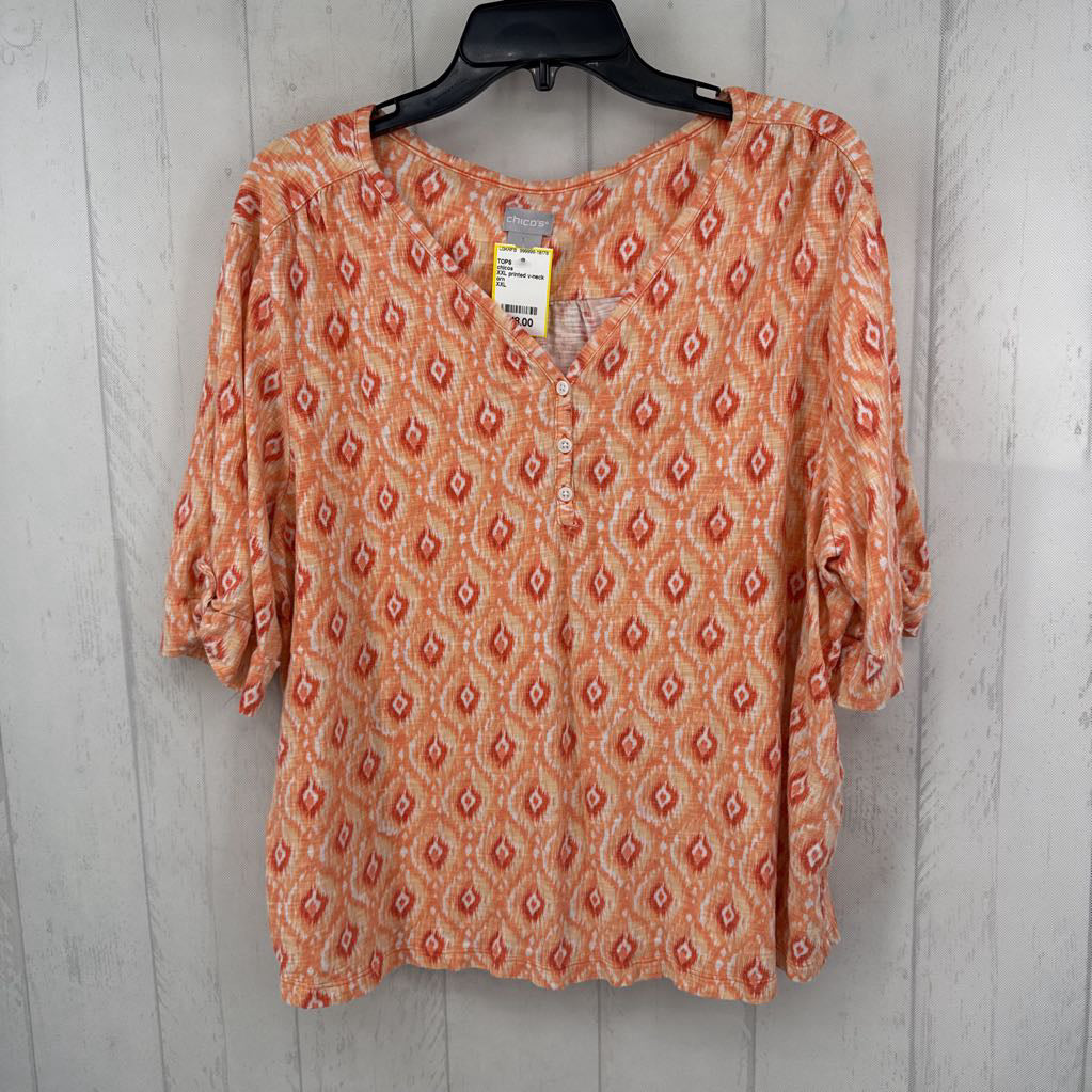 XXL printed v-neck elbow slv top