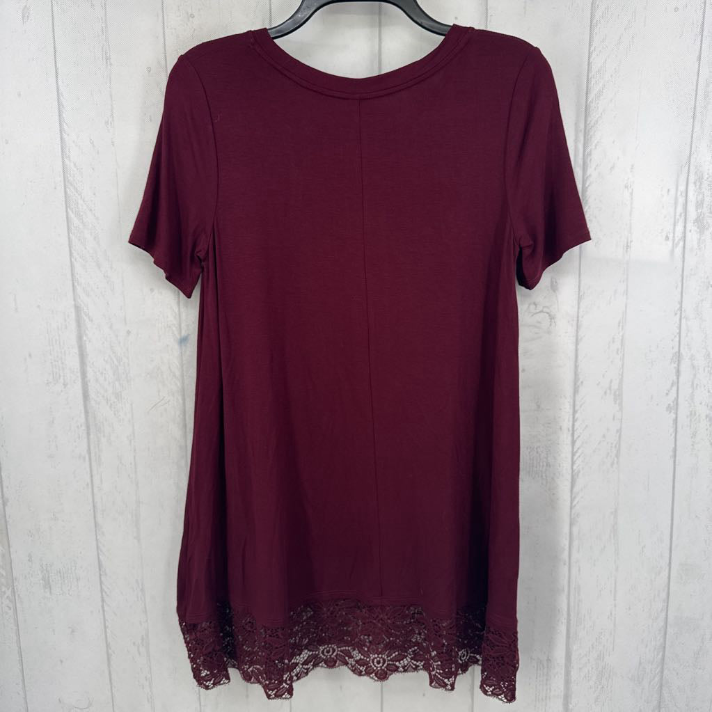 S crewneck lace hem s/s tee