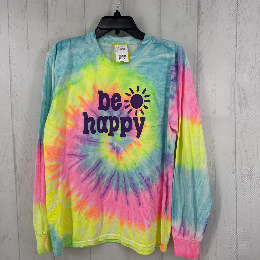 M tie-dye graphic s/s tee-be happy