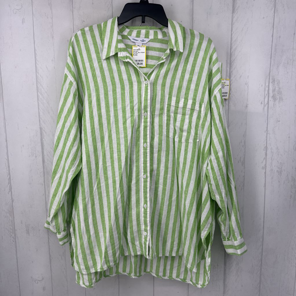 XL/XXL 2pc striped button down top & shorts set