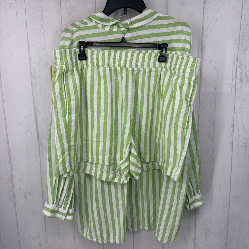 XL/XXL 2pc striped button down top & shorts set