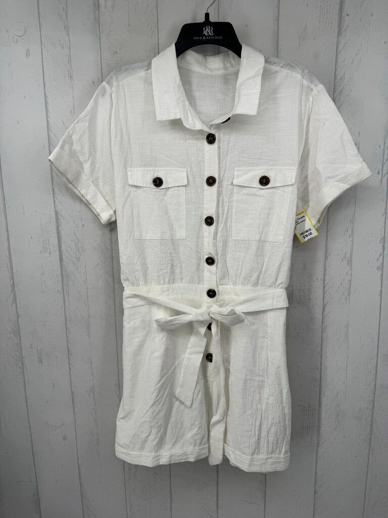 XL cotton button down belted s/s romper