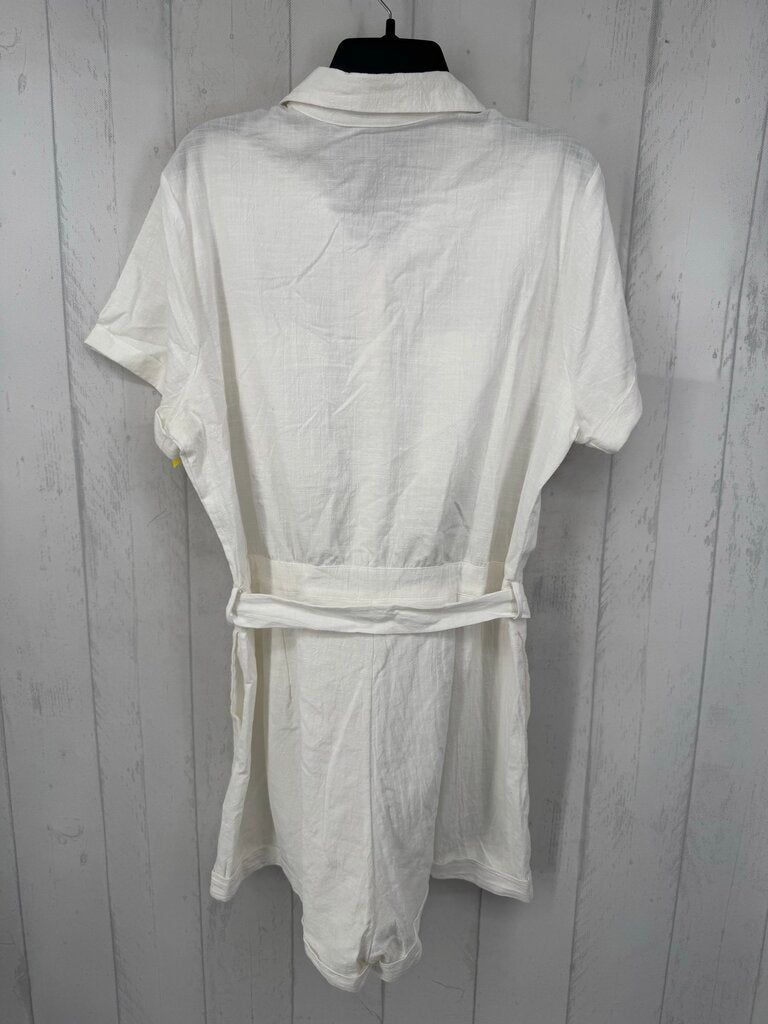 XL cotton button down belted s/s romper