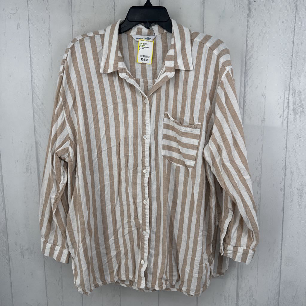 XL 2pc striped button down l/s top & shorts set