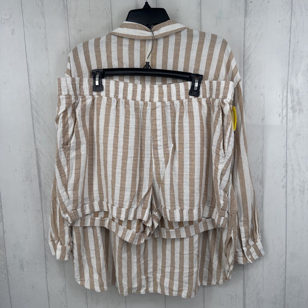 XL 2pc striped button down l/s top & shorts set