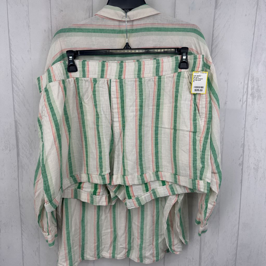 XL 2pc striped button down l/s top & shorts set