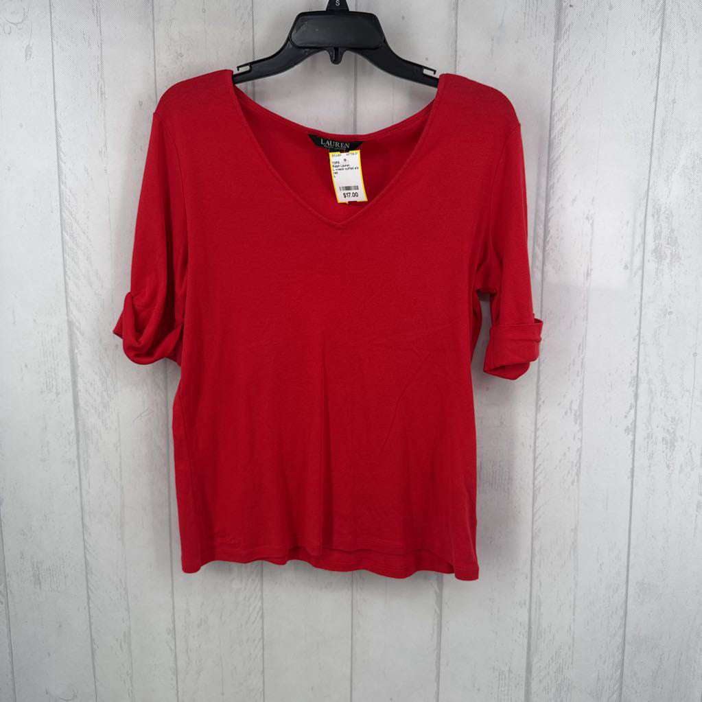 L v-neck cuffed s/s tee