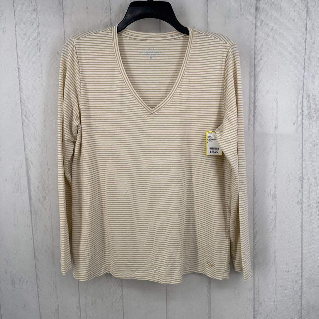 M striped v-neck l/s top