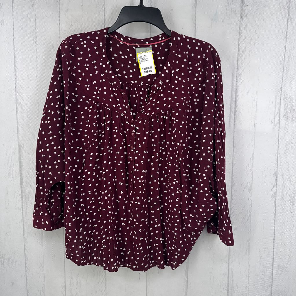 M dot print 1/2 button down dolman slv top