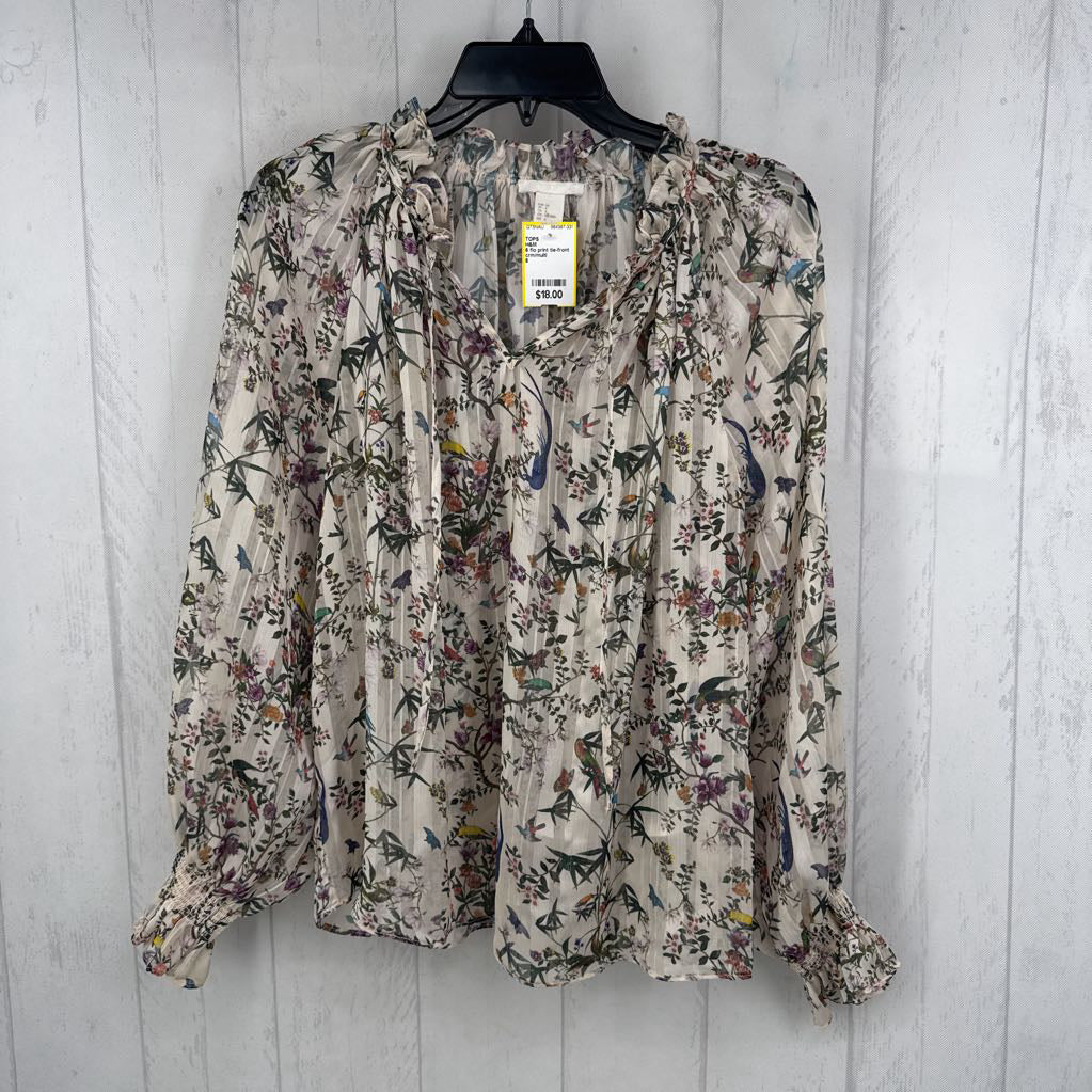 6 flo print tie-front l/s top