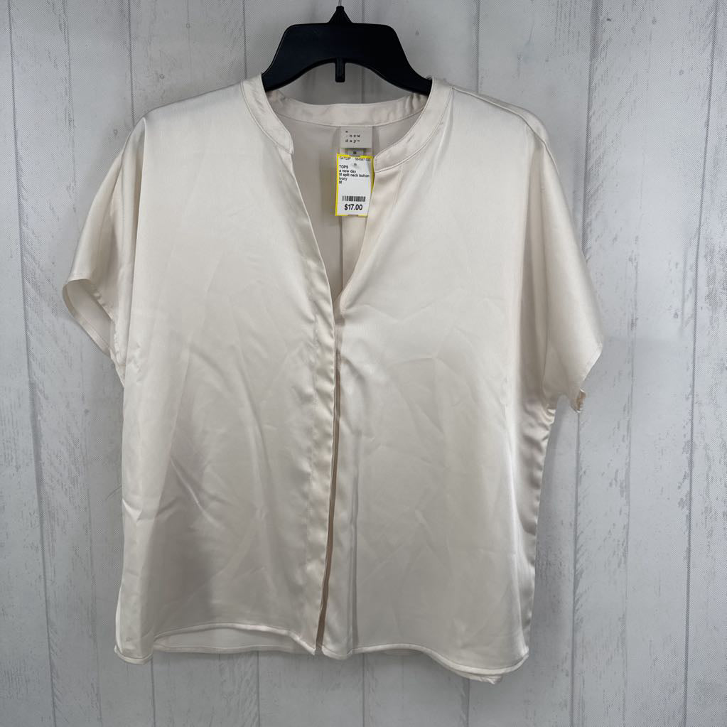 M split neck button down s/s top