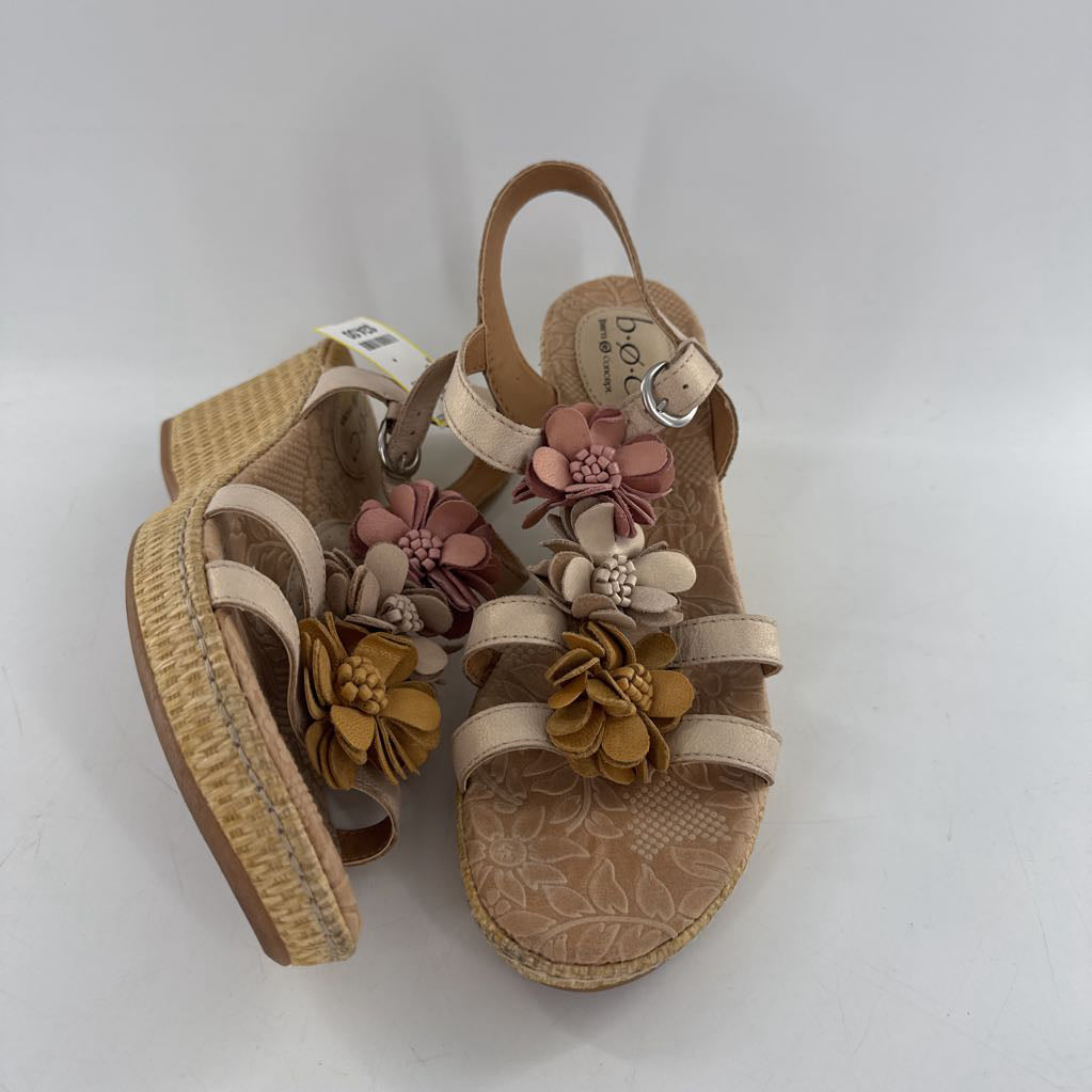 9 leather flowers wedge heel sandal