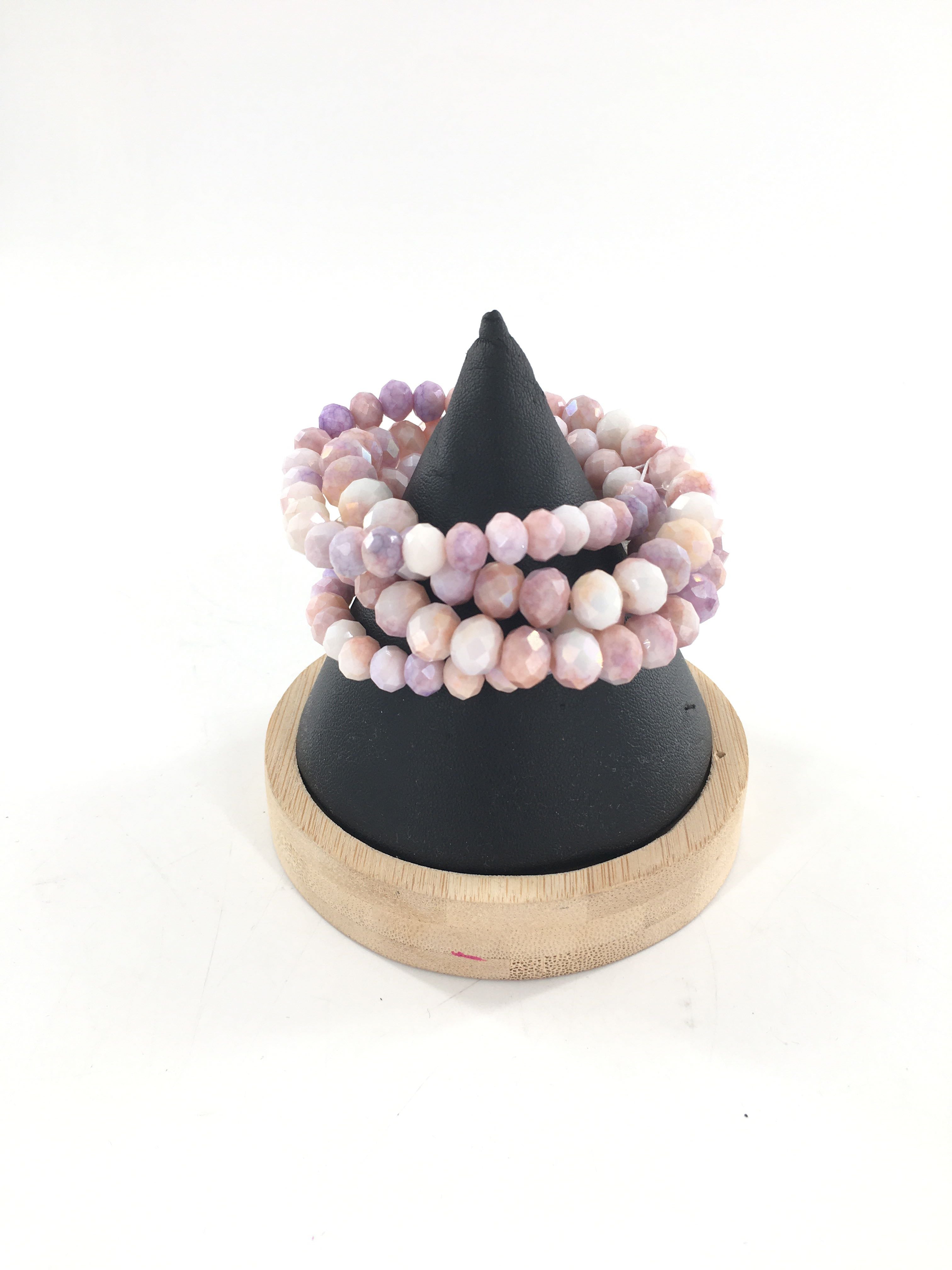 pink & lavender beaded bracelet stack
