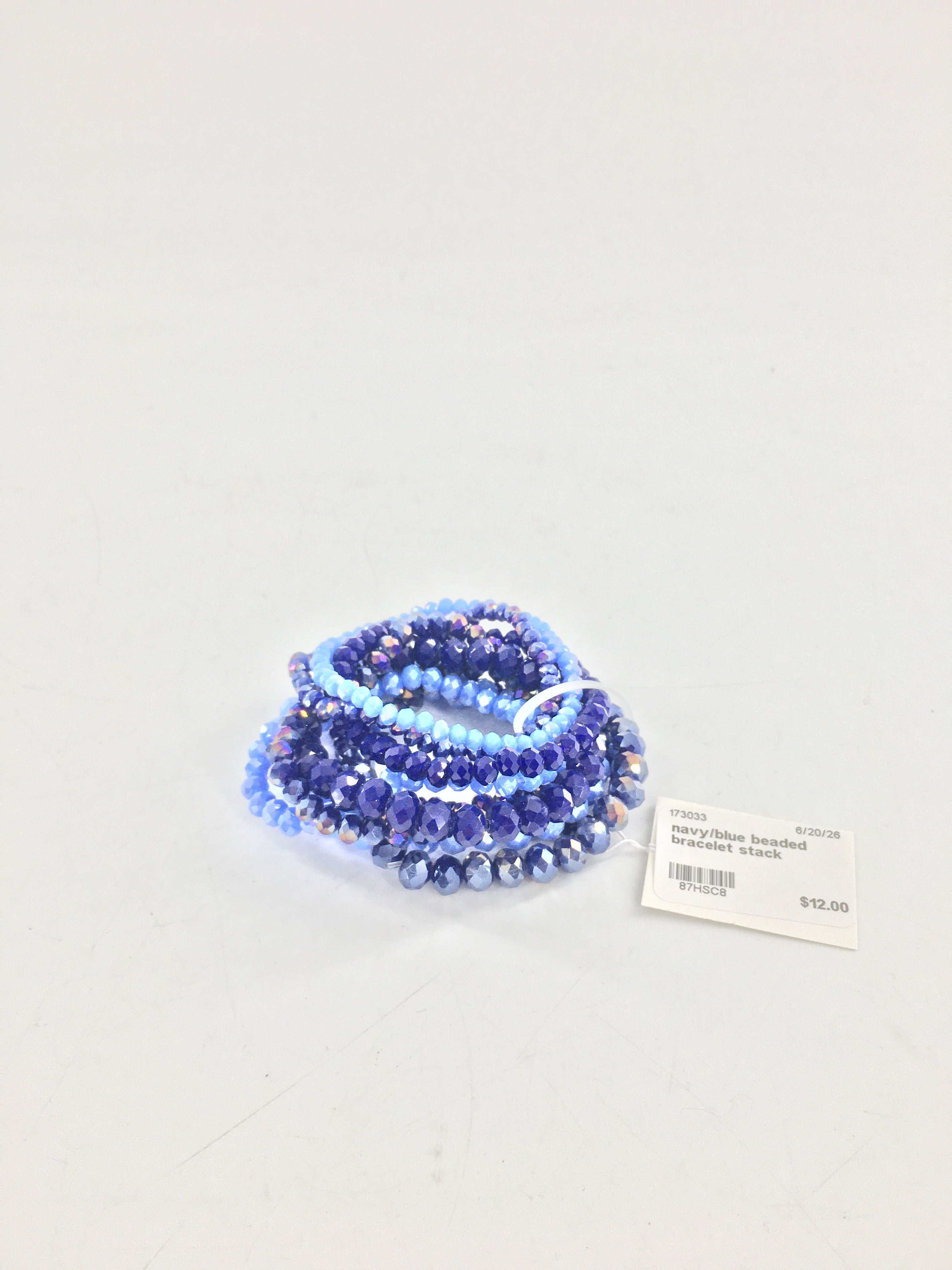 navy/blue beaded bracelet stack