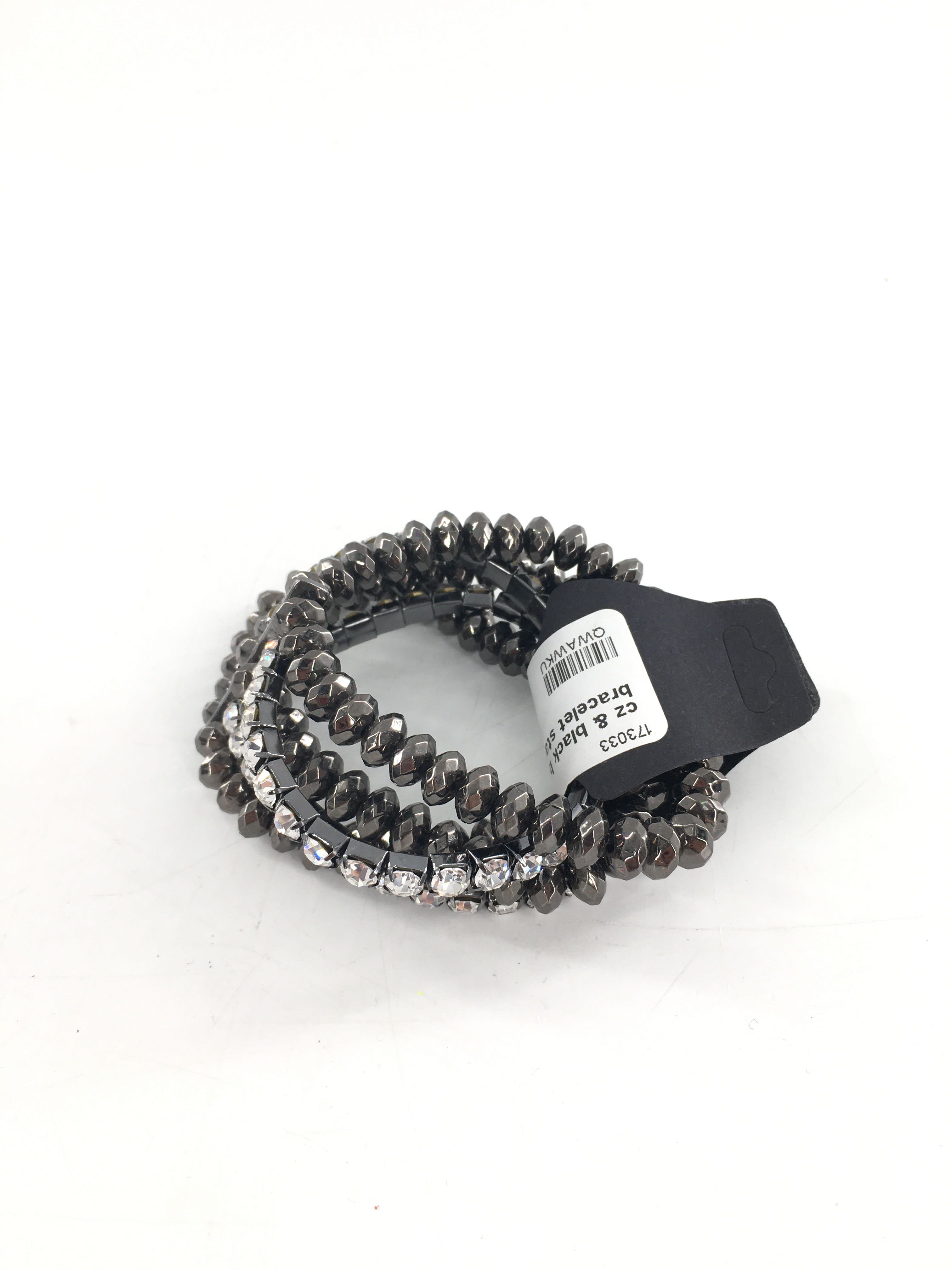cz & black beaded bracelet stack