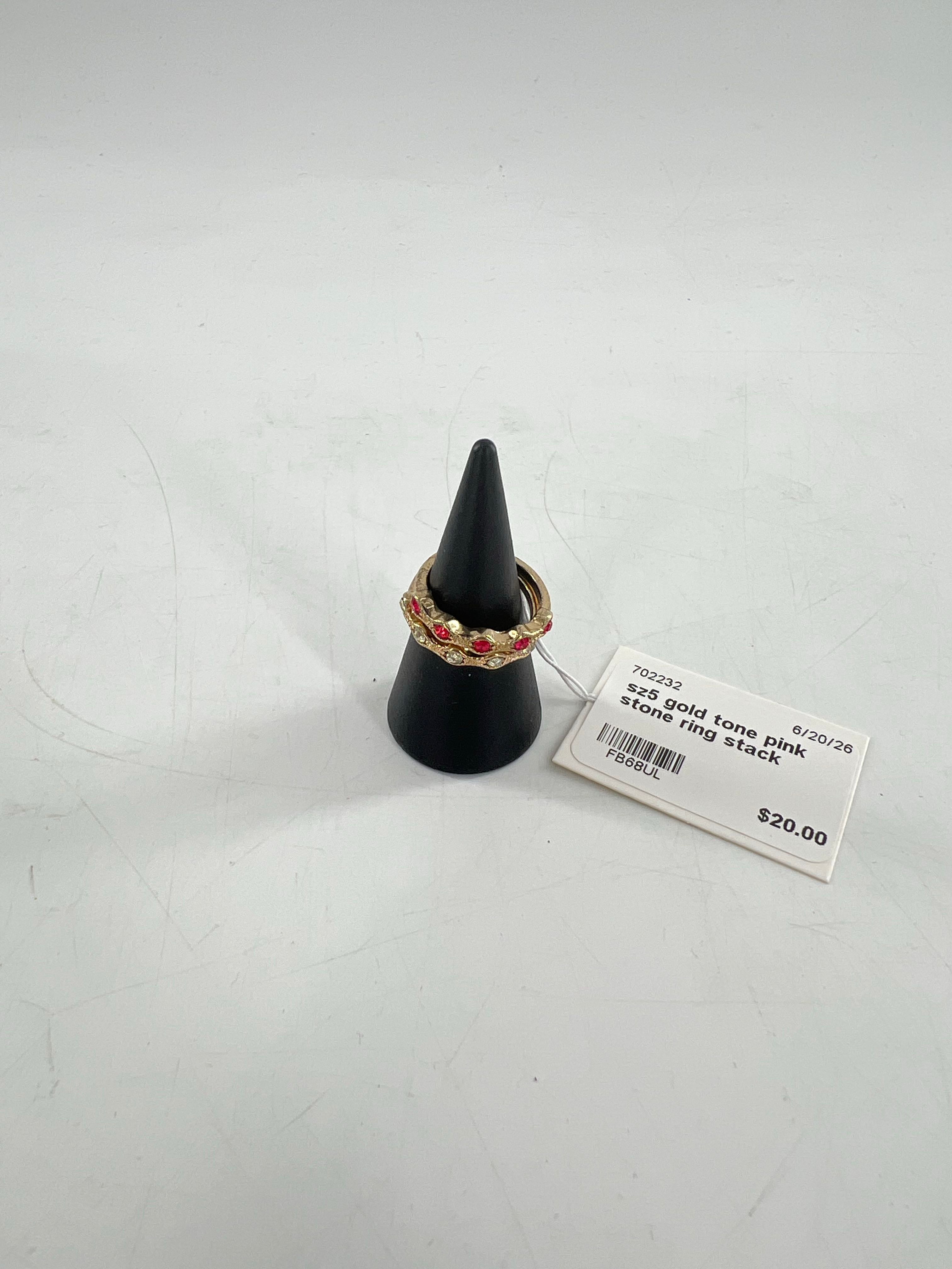 sz5 gold tone pink stone ring stack