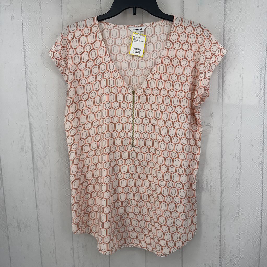 M printed zip front cap slv top