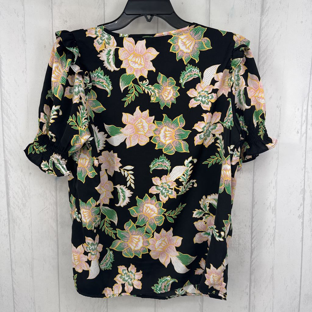 M flo print tie front s/s top