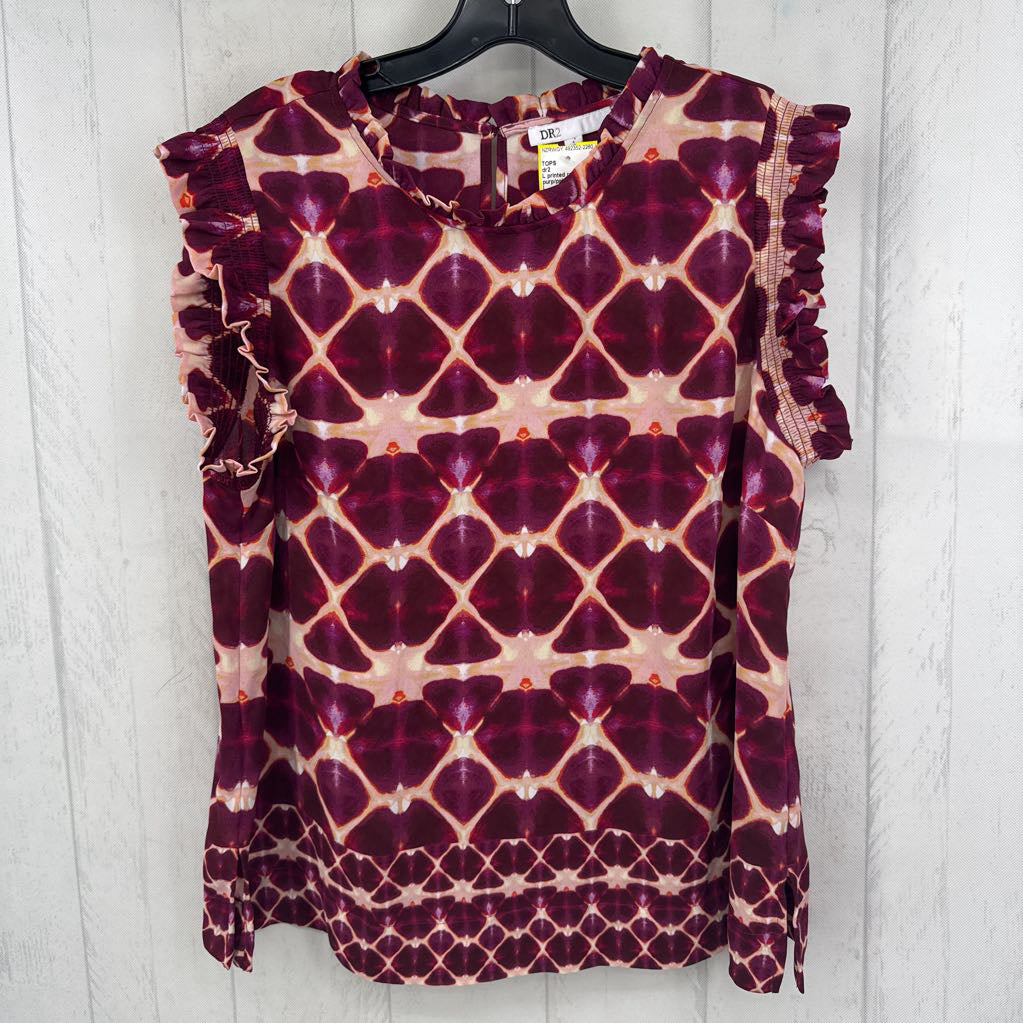 L printed ruffled s/s top