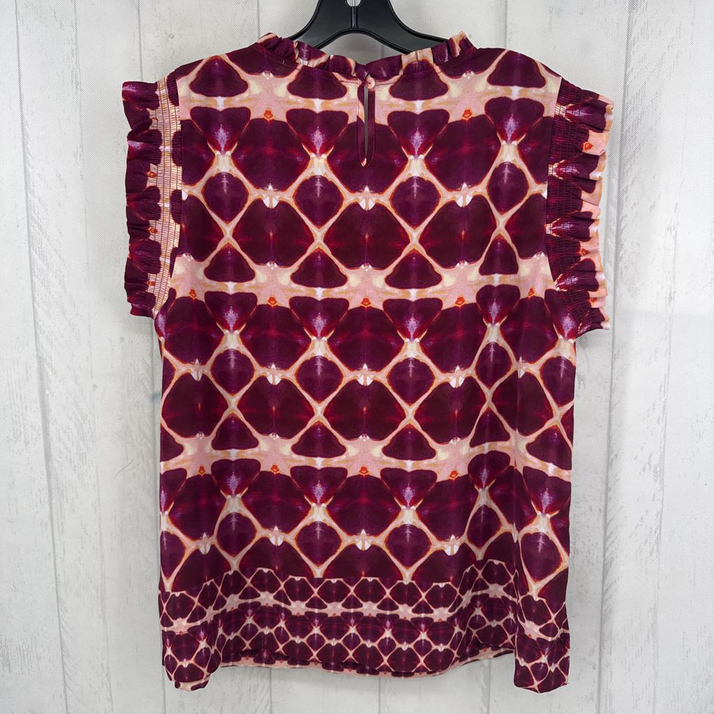 L printed ruffled s/s top