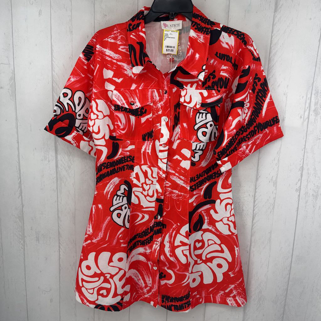M printed button down s/s top