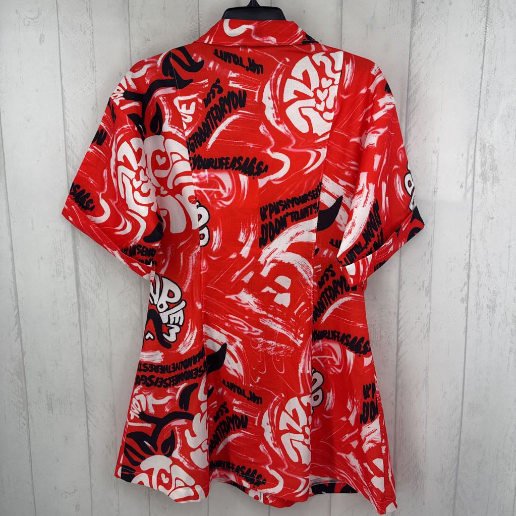 M printed button down s/s top