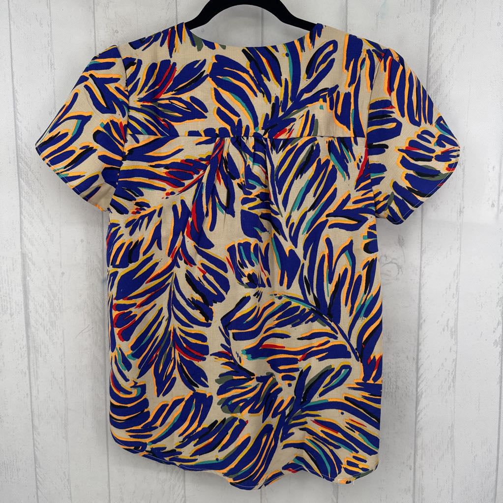 S printed v-neck flutter slv top