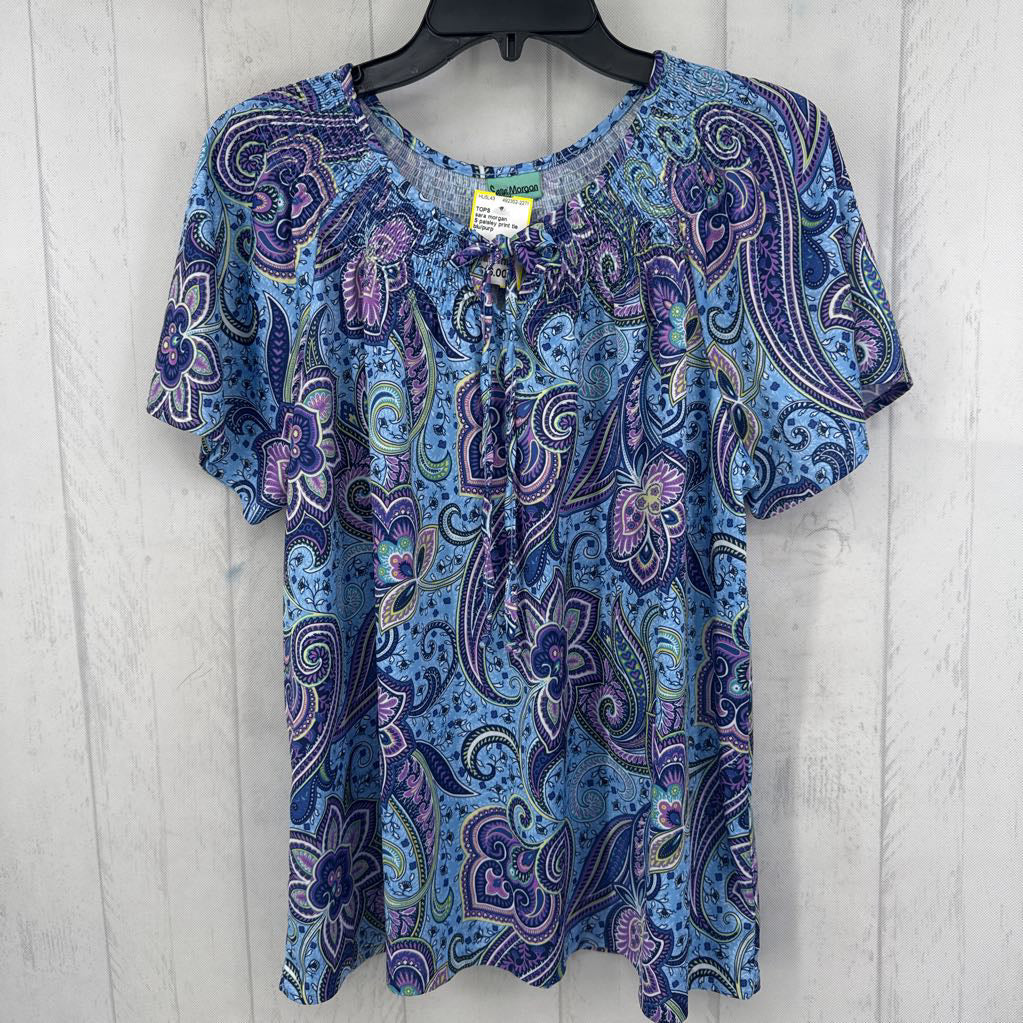 S paisley print tie front s/s top