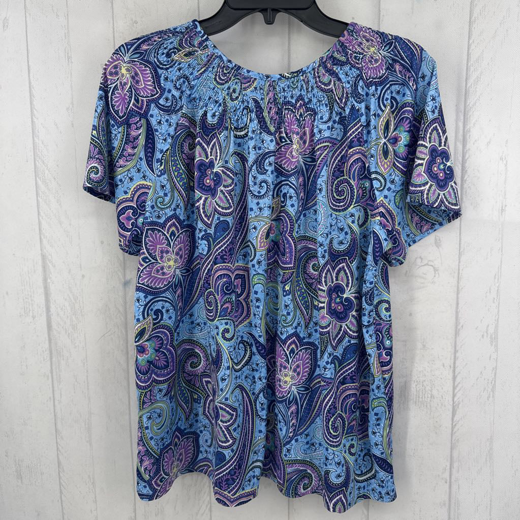 S paisley print tie front s/s top