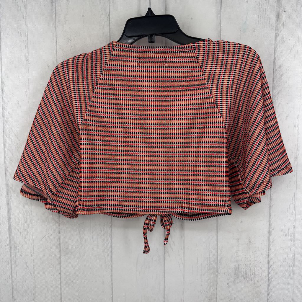 M woven tie front s/s top