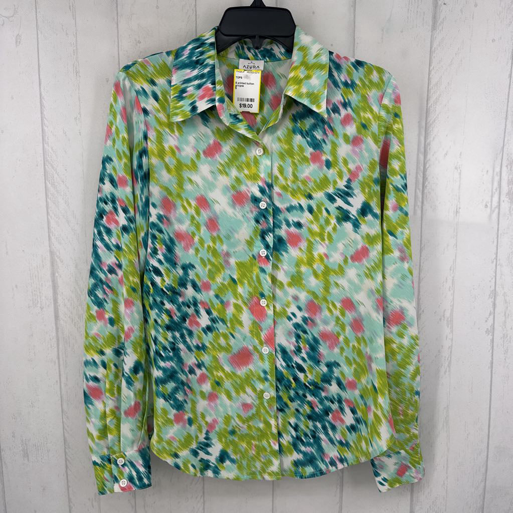 S printed button down l/s top