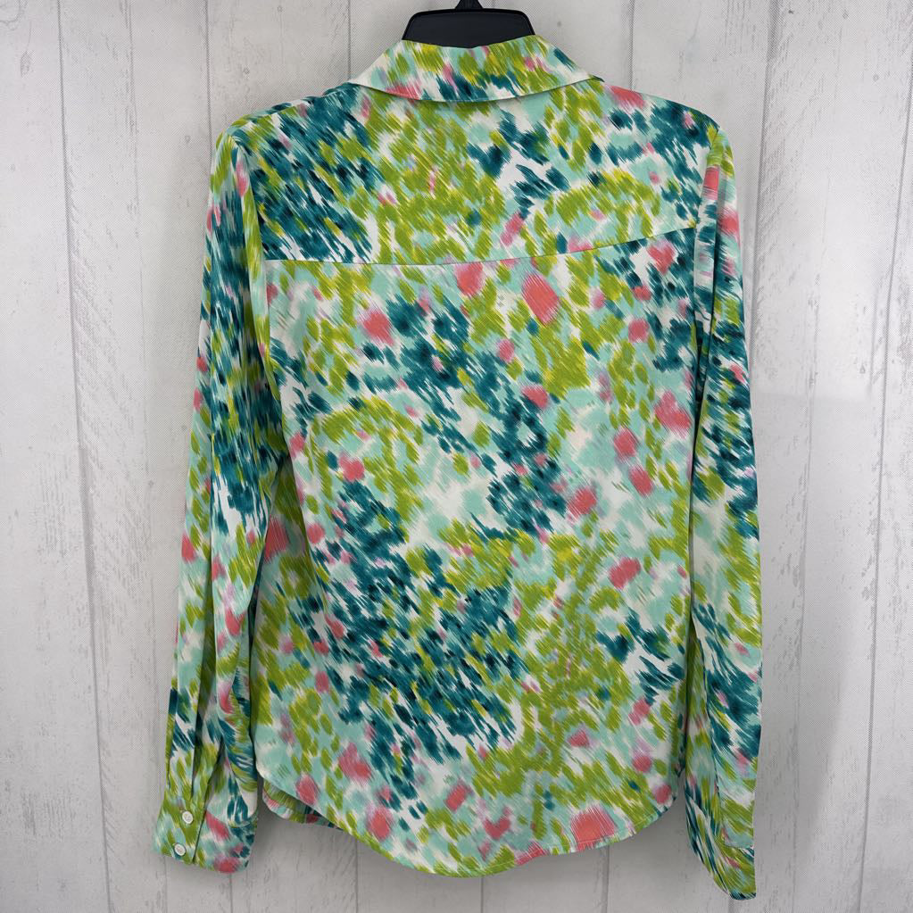 S printed button down l/s top