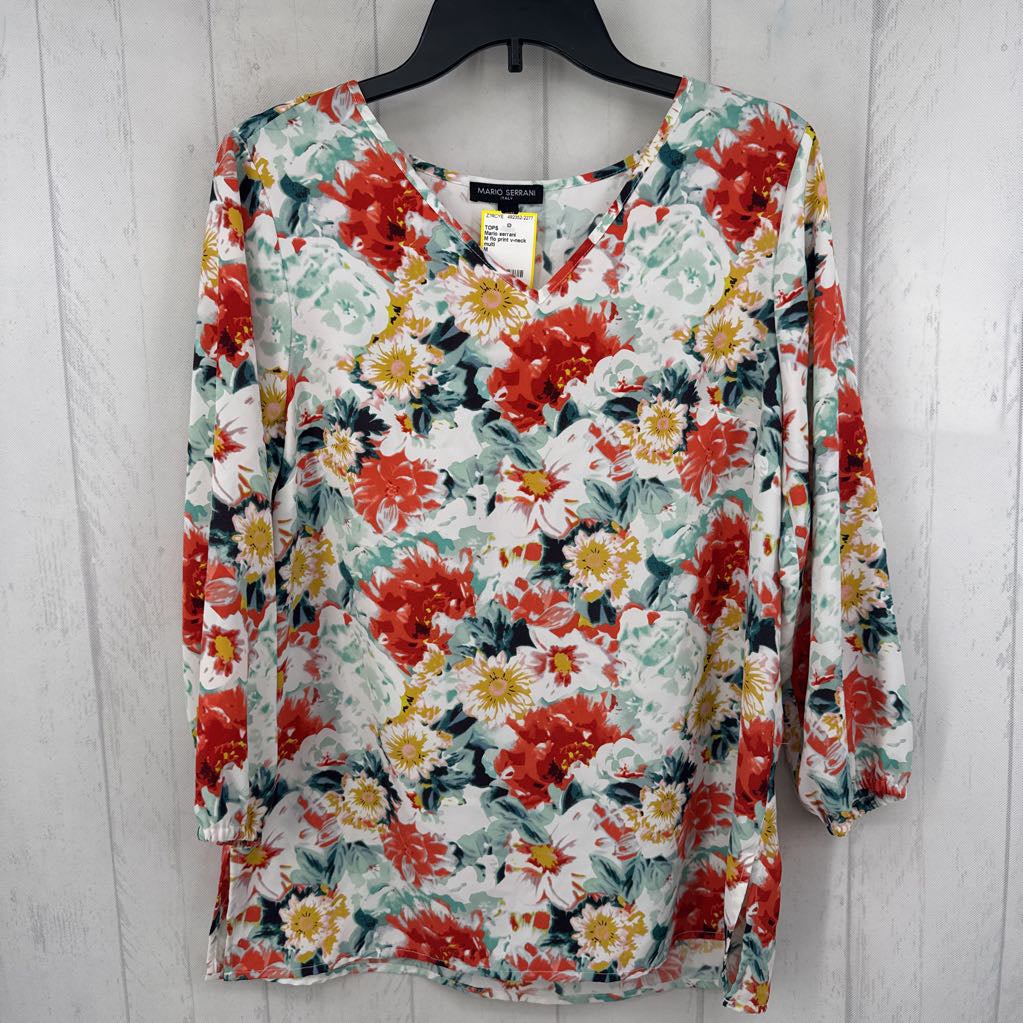M flo print v-neck 3/4 slv top