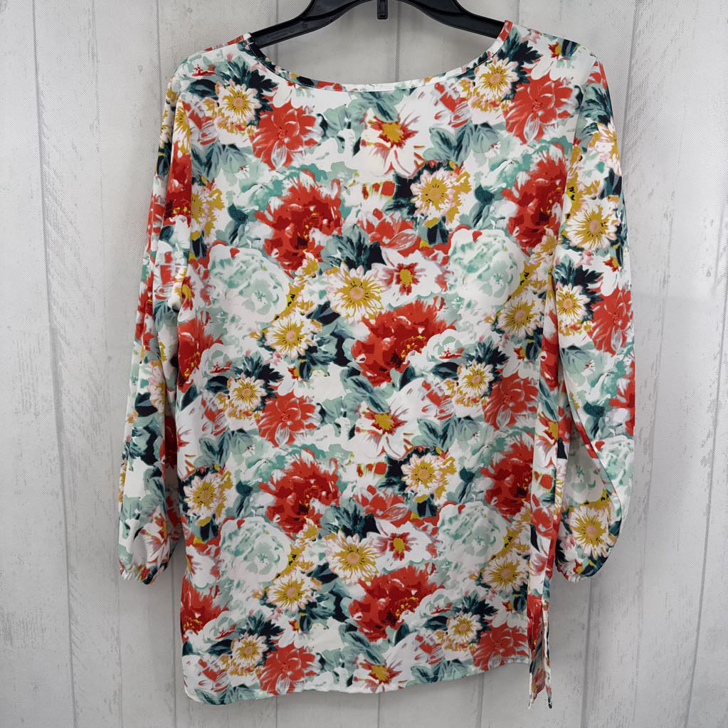 M flo print v-neck 3/4 slv top