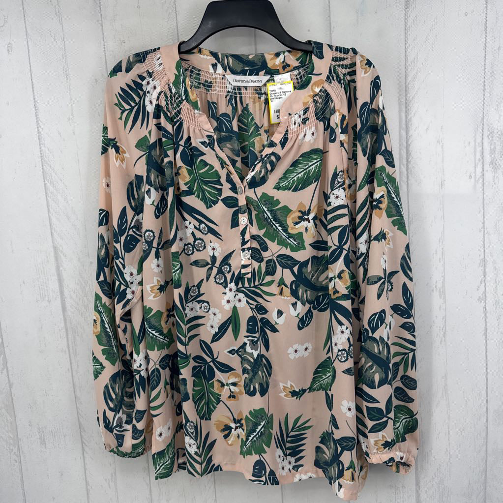XL flo print 1/2 button down l/s top