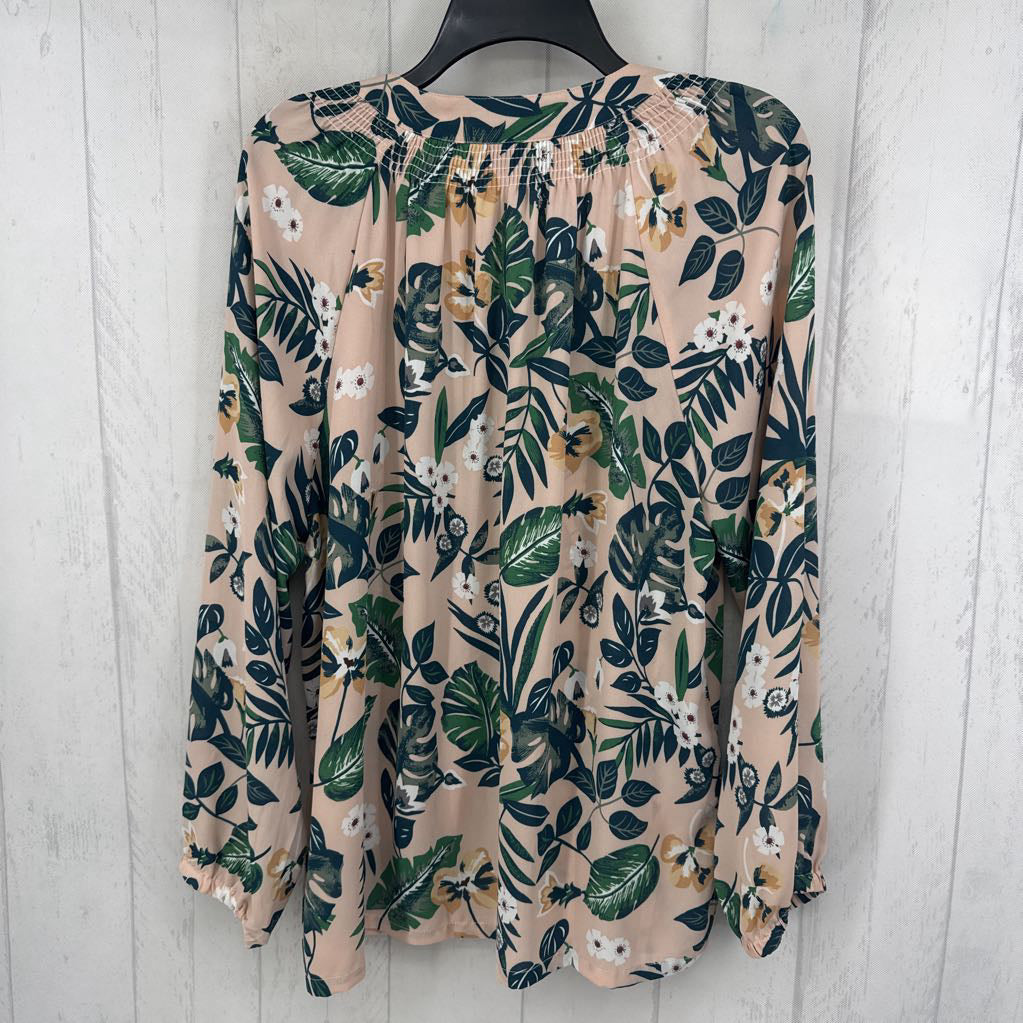 XL flo print 1/2 button down l/s top