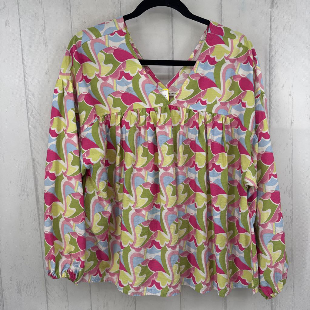 S printed v-neck l/s top
