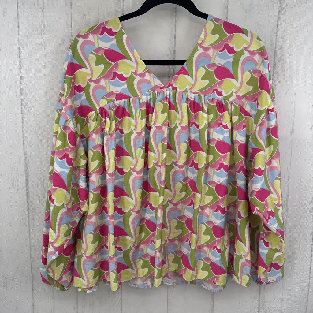 S printed v-neck l/s top