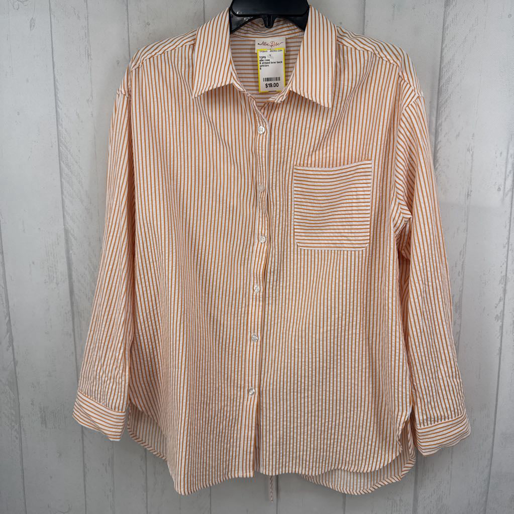 S striped bow back button down l/s top