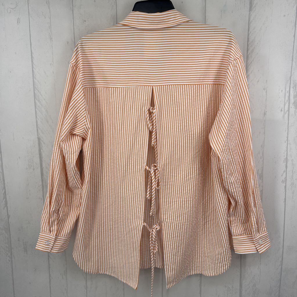 S striped bow back button down l/s top